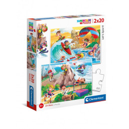 Puzzle carton 2in1 20 piese Clementoni Supercolor - Let's sport!, set 2x, 24780, 3+ ani