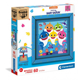 Puzzle carton 60 piese Clementoni Frame me up - Baby Shark - rama inclusa, 38807, 6+ ani